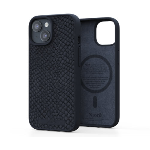 Njord  iPhone 14 PLUS Salmon Leather Magsafe Case - Black
